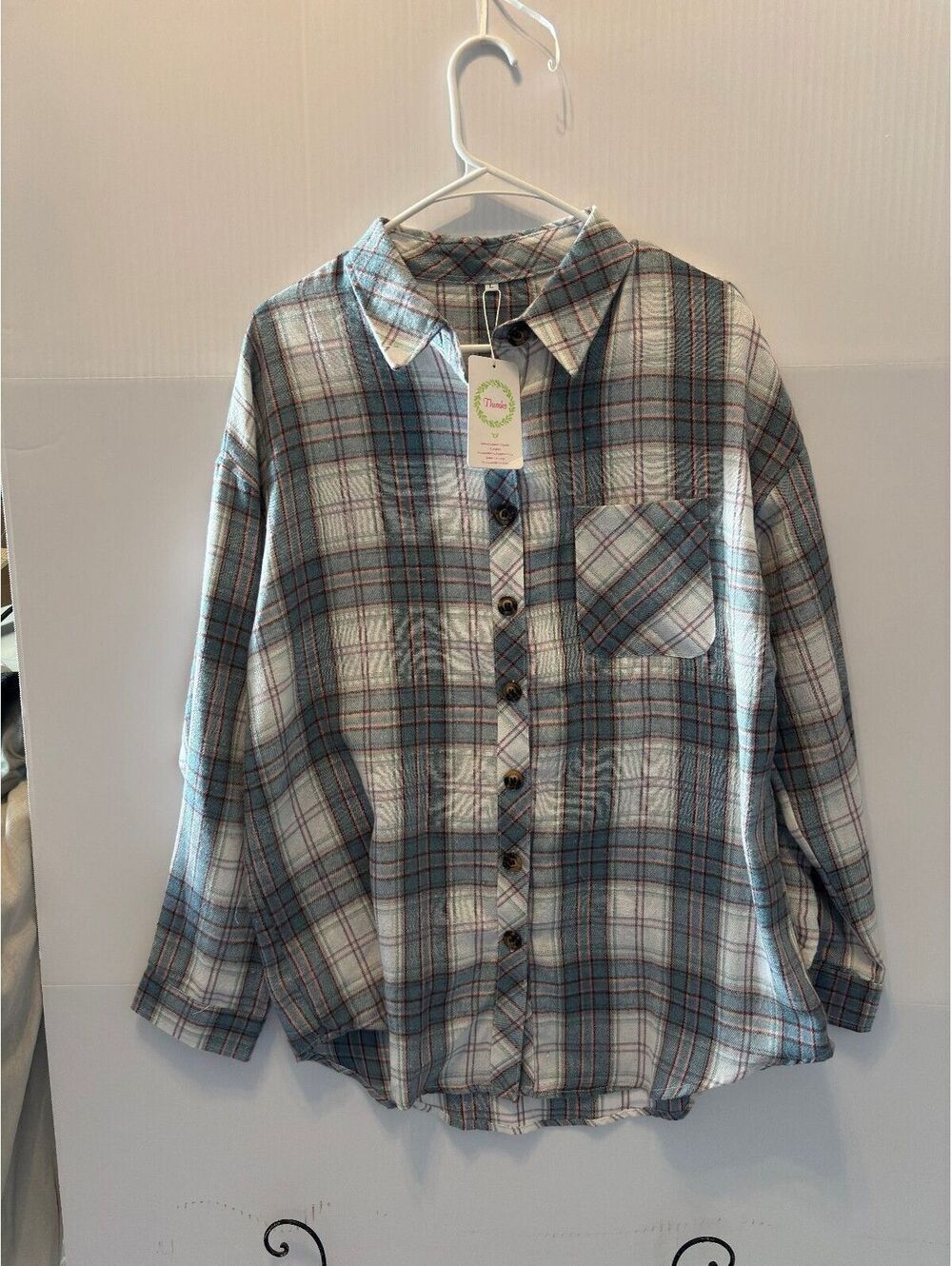 Blue Plaid Button Front Shirt size Large